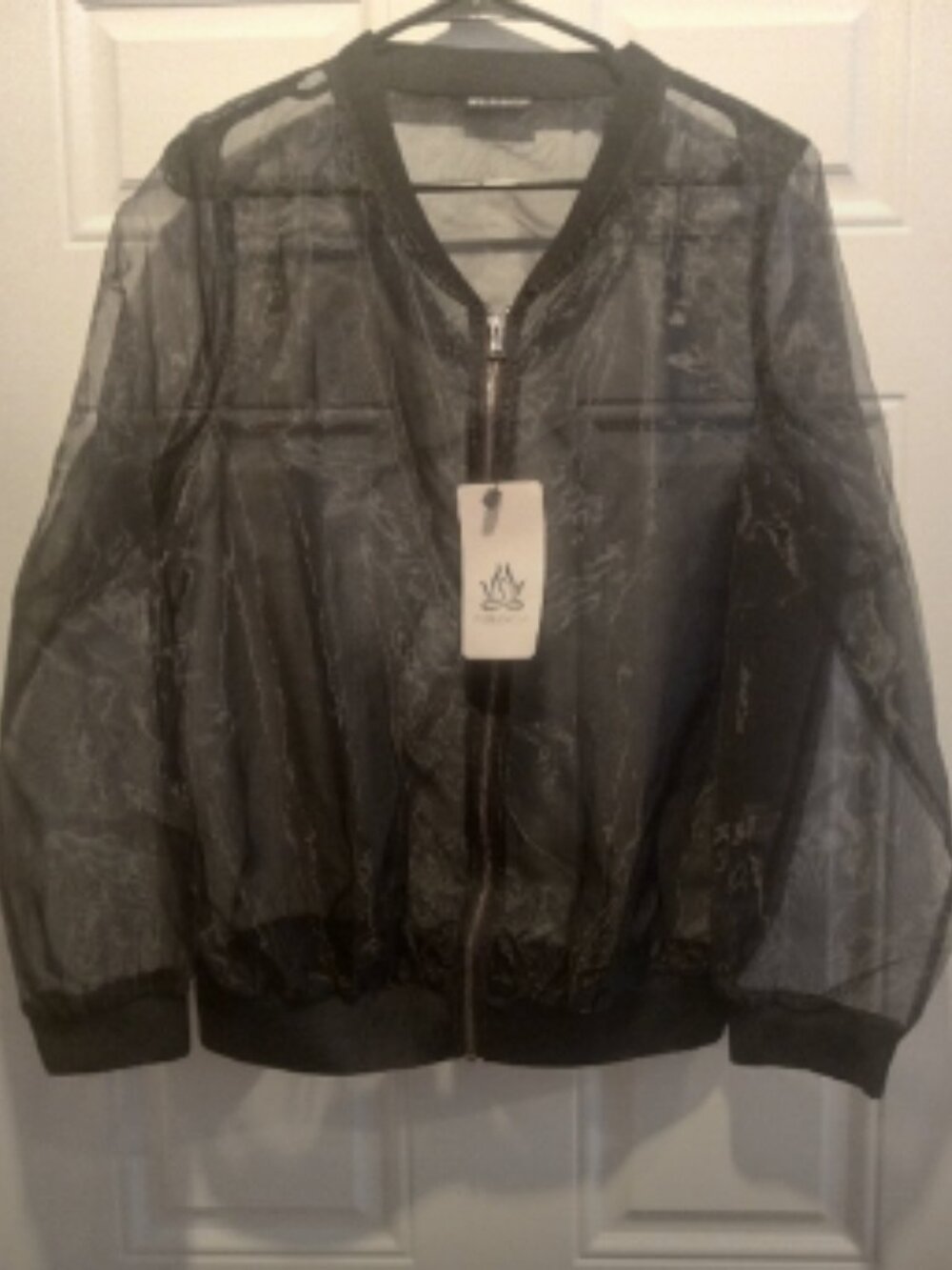 Black Sheer LightWeight Bomber Jacket with great silver hardware